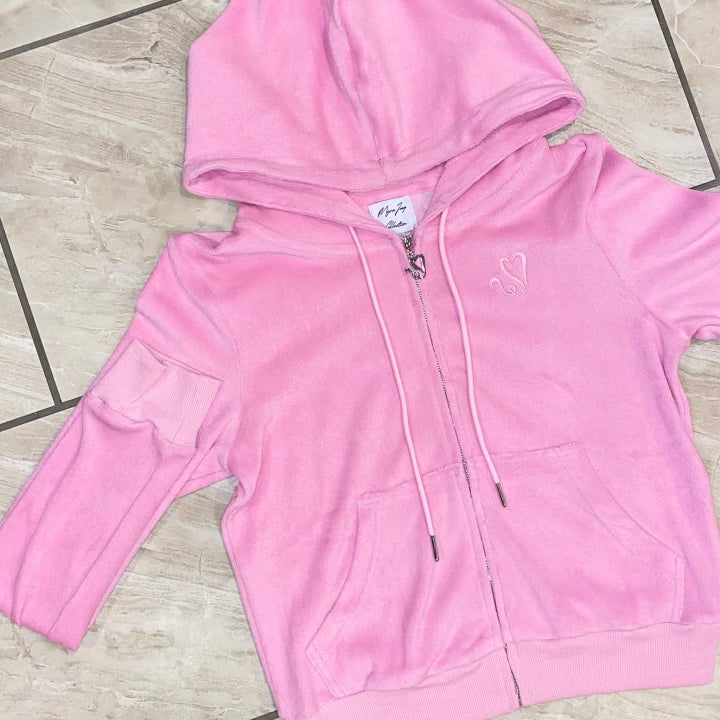 Myra Jay Cotton Pink Zip Logo Hoodie