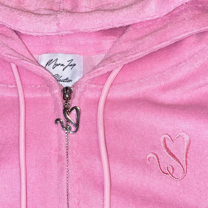 Myra Jay Cotton Pink Zip Logo Hoodie